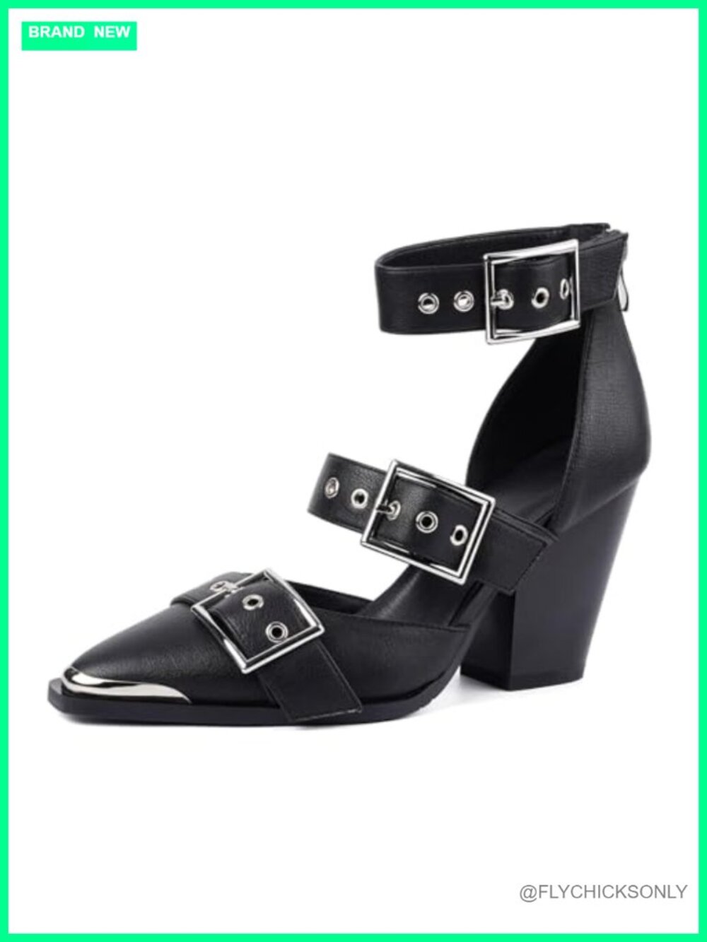 Faux Leather Western Block Heel Pointed Toe Sandals Women